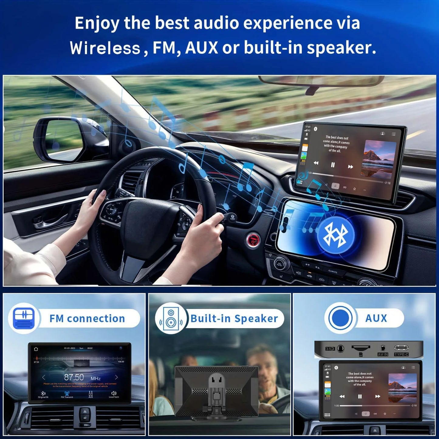 Universal Portable Wireless Carplay Car Stereo, 10.26" inch HD Touchscreen for Car with CarPlay & Android Auto with Mirror Link