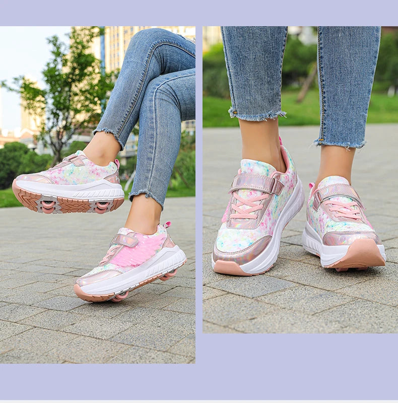 Kids Roller Skate Shoes Snickers With 4-Wheels Children Rollerskates Fashion Outdoor Sports Shoes Girls Boys Gifts