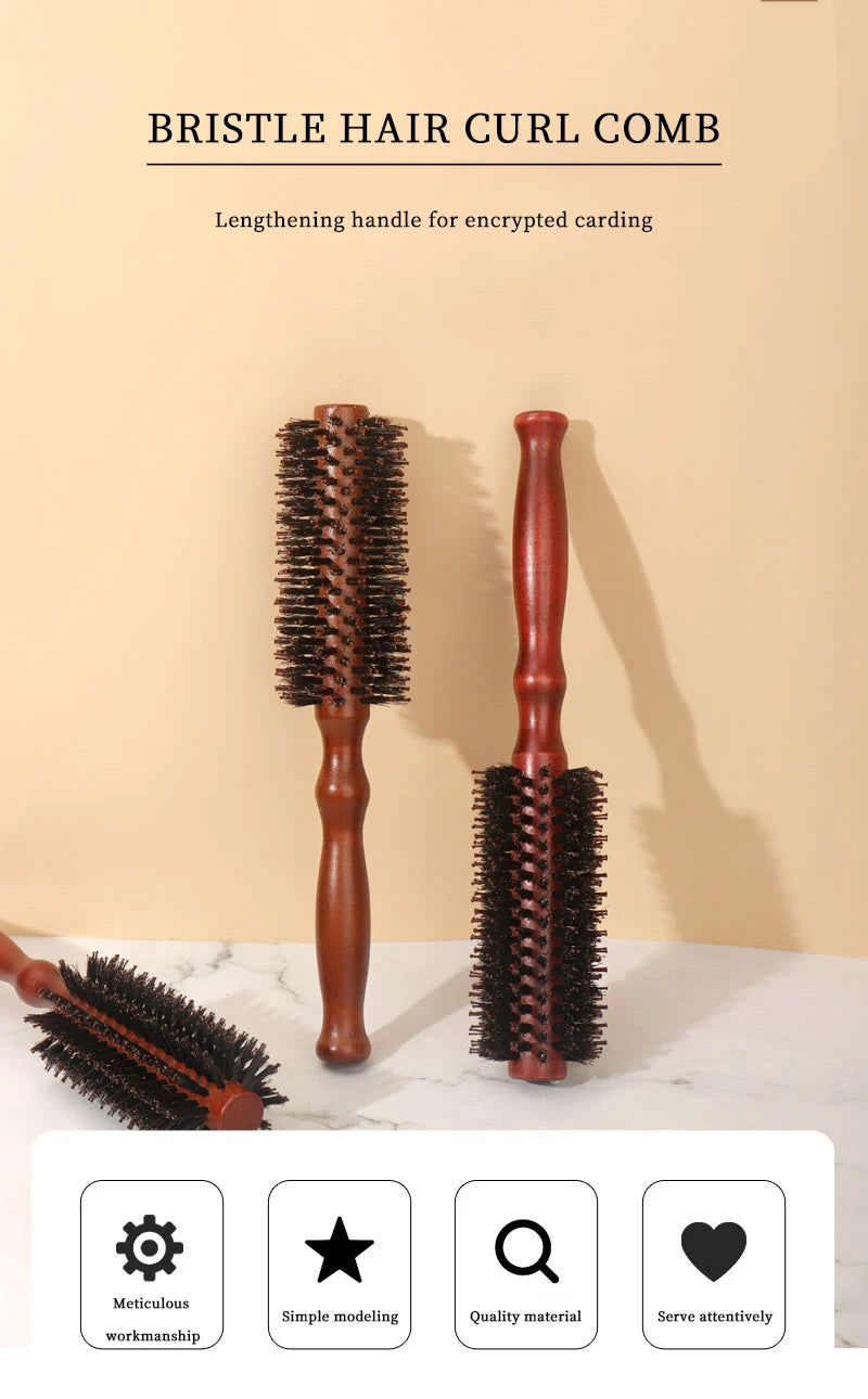 6 Types Curly Hair Comb Hairdressing Styling Tools Wooden Handle Bristle Rolling Hairbrush Combs