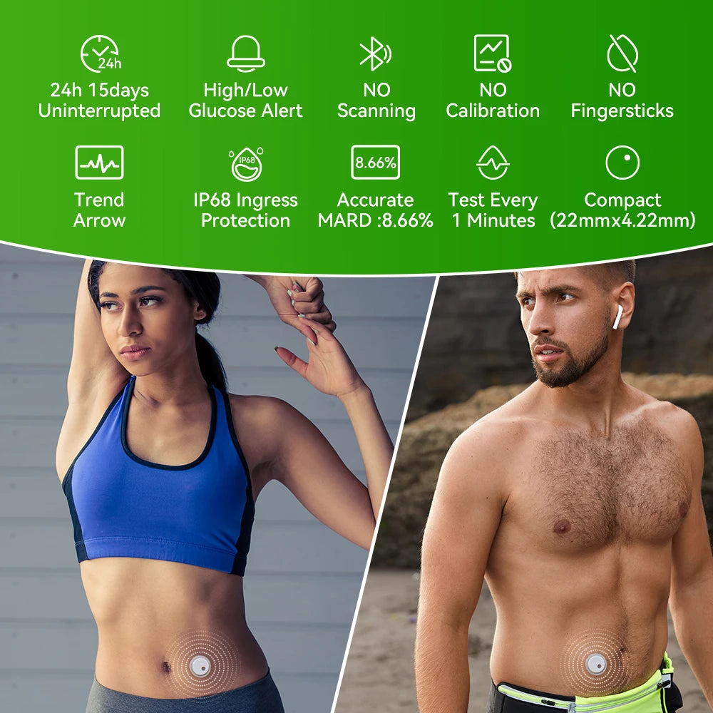 2PCS Microtech LinX Continuous Glucose Monitor System CGM 24H Real-Time Blood Sugar Tracking Sensor for Diabetes Management