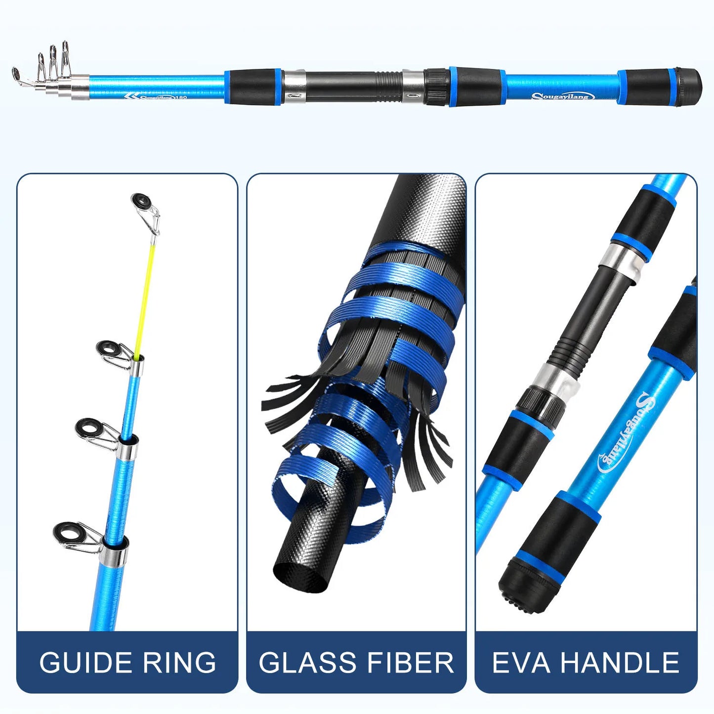 Sougayilang 1.8M Spinning Fishing Rod M Power Telescopic Children Fishing Telescopic Rock Fishing Pole Carp Feeder Surf Beginner