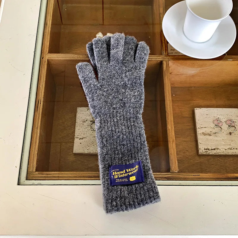 Cycling Five Finger Knitted Yarn Gloves Full Finger Long Wrist Gloves Thick Elastic Winter Connected Finger Glove Autumn Winter
