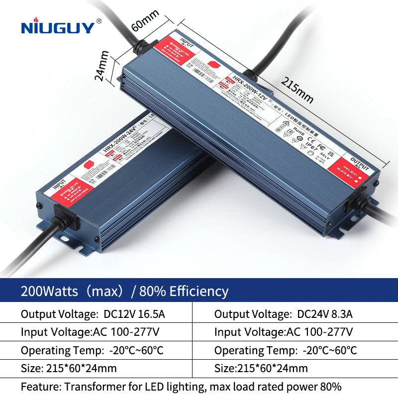 AC/DC waterproof lighting power supply IP6712V 24V outdoor LED driver 600W 500W 400W 300W 200W 100W transformer power supply