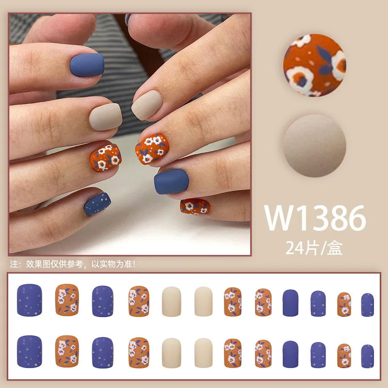 Mandarin Duck 24 Pcs Press on Nails Pink Gradient Fake Nails Glossy Artificial Finger Manicure Reusable False Nails