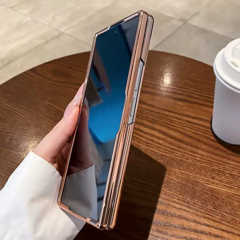 Luxury Leather Cover For Samsung Z Fold 7 6 5 Case Plating Stand Hinge Front Glass Screen