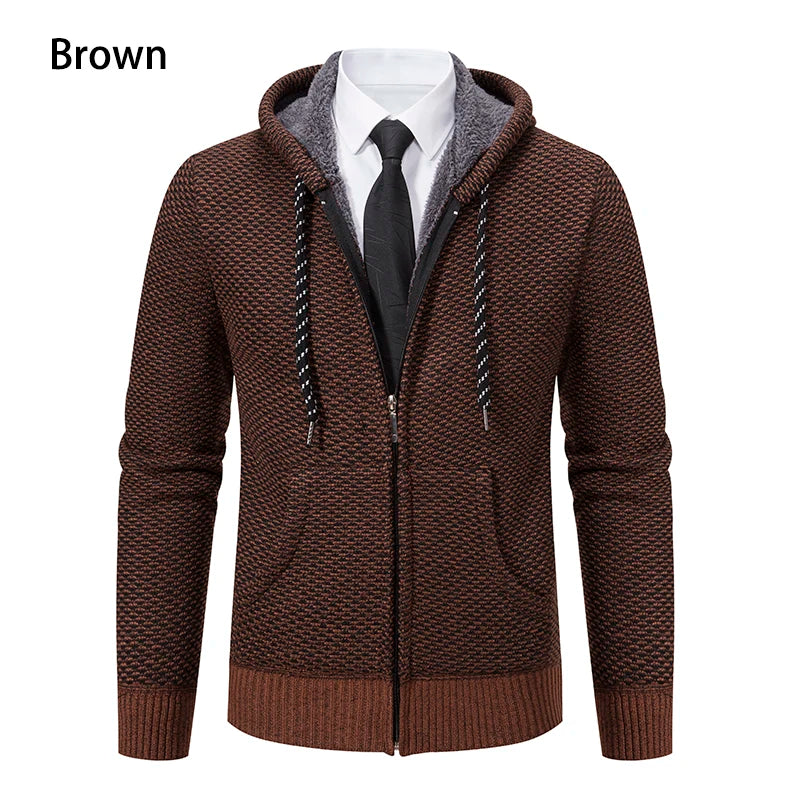 Men's trend in autumn and winter 2023 new plus velvet padded knit cardigan sweater coat