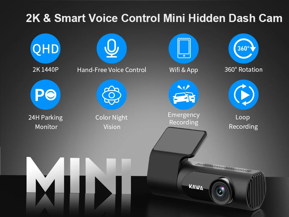 KAWA Car DVR D6 Dash Camera for Car 1440P Video Recorder Voice Control 24H Parking Mode App Control Night Vision Dash Cam