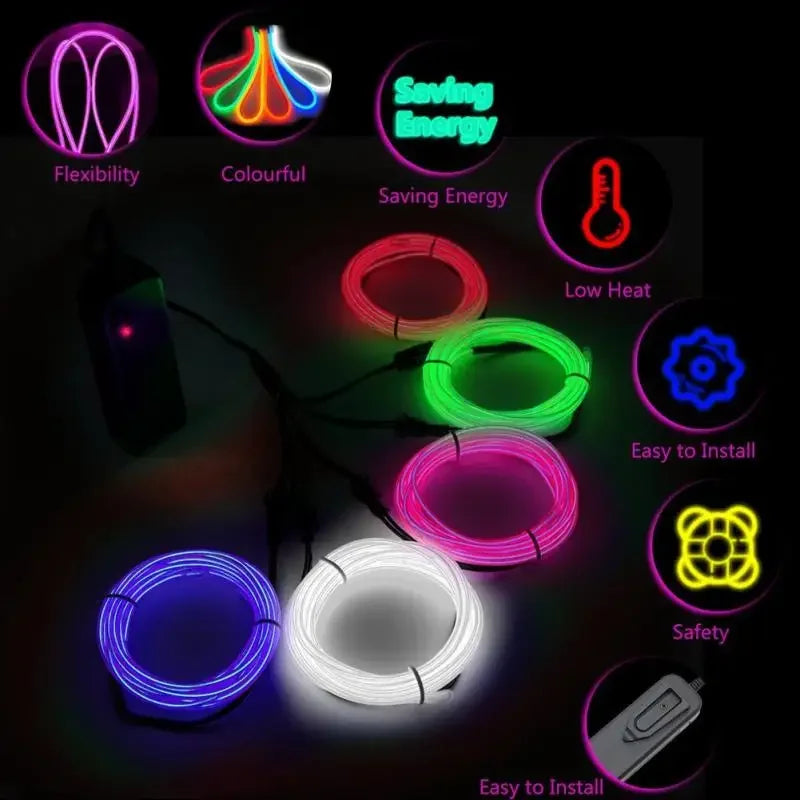 1M Car EL Wire Led Strip Atmosphere Light For DIY Flexible AUTO Interior Lamp Party Decoration Lights Neon Strips