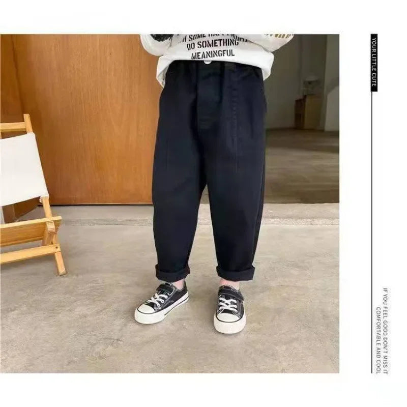 2024 New Baby Pants Solid Color Kids Causal Fashion Trousers Loose Spliced Pocket Harajuku Pants Cotton Boys Children's Clothing