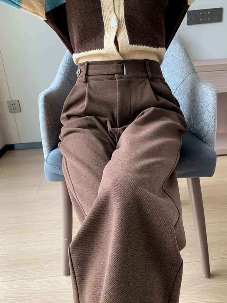 Fashion women's straight leg pants loose casual wide leg pants women straight leg small stylish senior all match all match pants