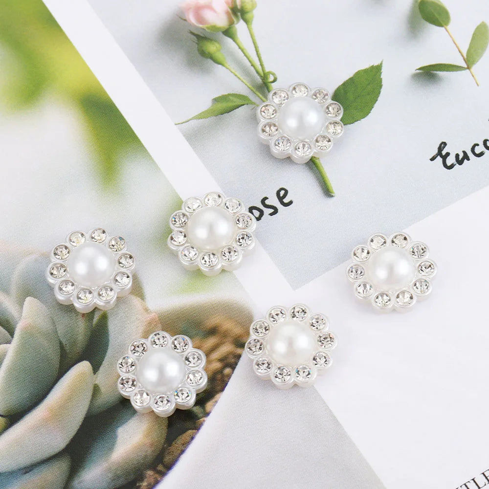 50pcs Rhinestone Flatback Cabochon Base White Imitation Pearl Beads Bowknots Hair DIY Accessories