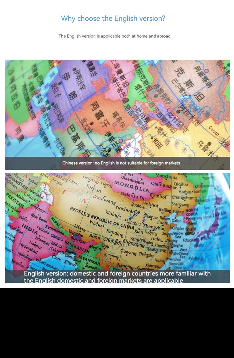 20/25cm World Globe English Version World Map Globe With Led Light Geography Educational Teaching Decorations Supplies