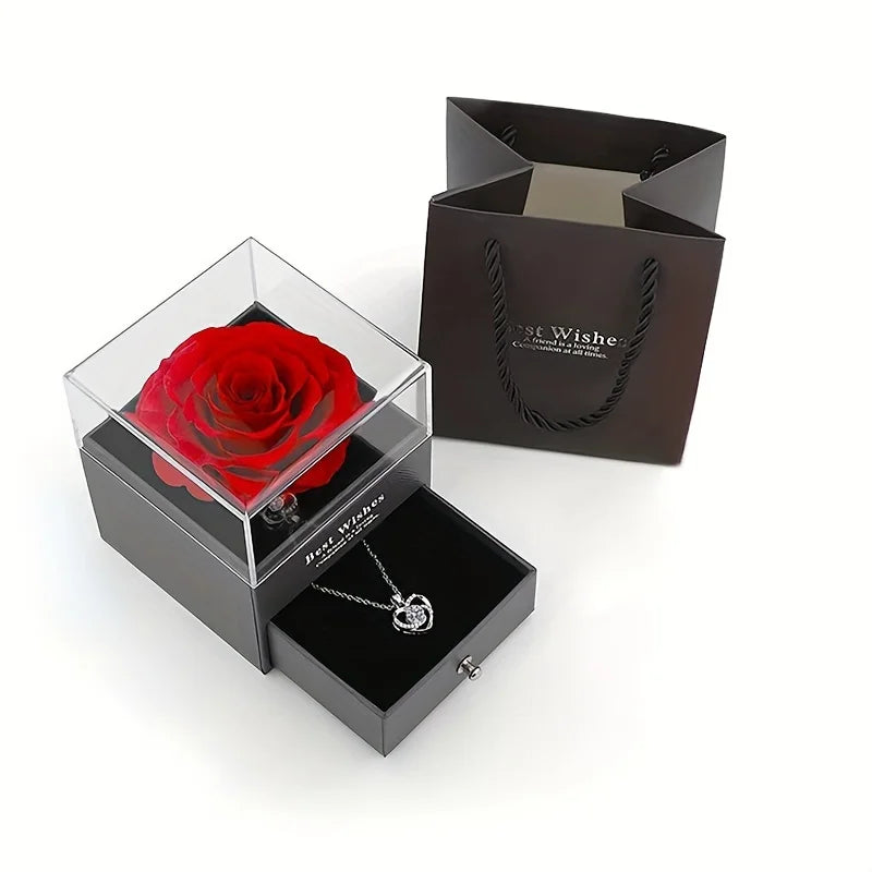 Elegant Heart Zircon Necklace With Luxury Rose Gift Box For Women Girlfriend Christmas Valentine's Day Gift 2023 New In Jewelry