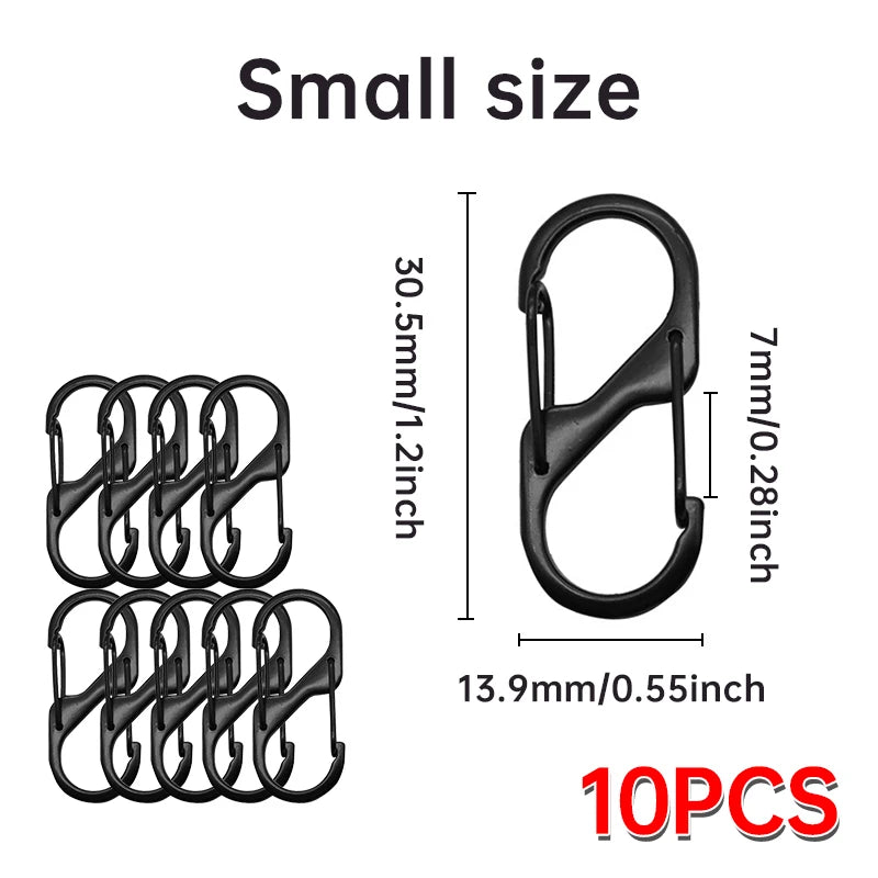 10PCS MINI Keychain Hook S Type Stainless Steel Anti-theft Spring Clip Outdoor Camping Backpack Buckle Locking Tool