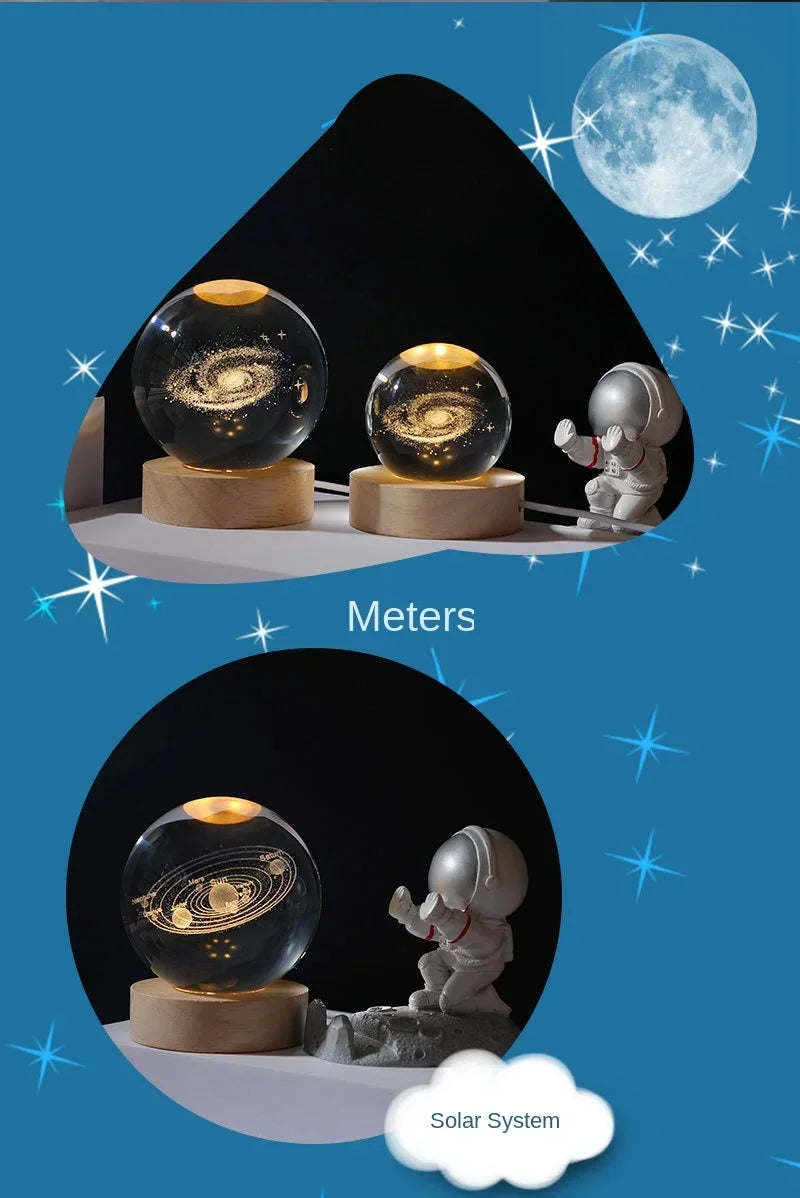 Engraved Crystal Ball Night Light with Wooden Base - Perfect Gift for Valentine's Day and Anniversary galaxy light