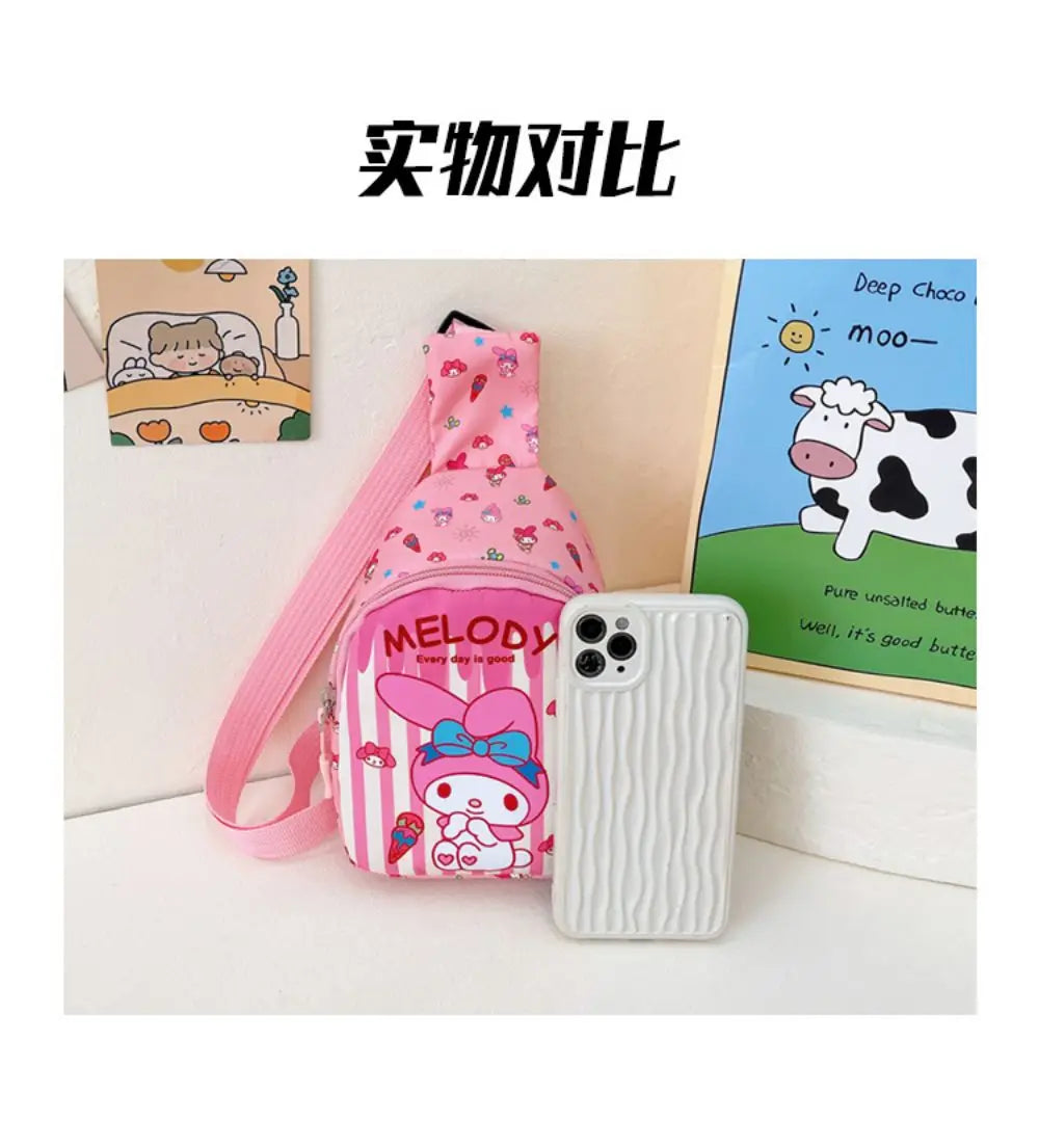Hello Kitty Children Chest Bag Sanrio figure Kuromi Cute Coin Purse Shoulder Bag Boy Girl Cross Body Bag Fashion Messenger Bag