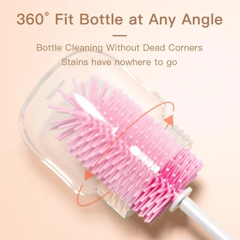 360 Degree Rotation 3 in 1 Silicone Baby Bottle Pacifier Brush Wash Water Cup Container Straw Cleaning Brush Set