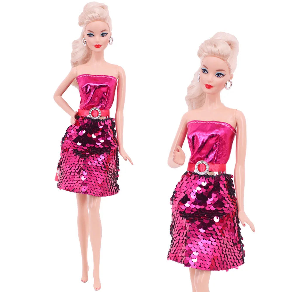 Flash Skirt Doll Dress For Barbie Clothes Accesories BJD Blyth 1/6 Dollhouse Miniature Items Toys For Girls