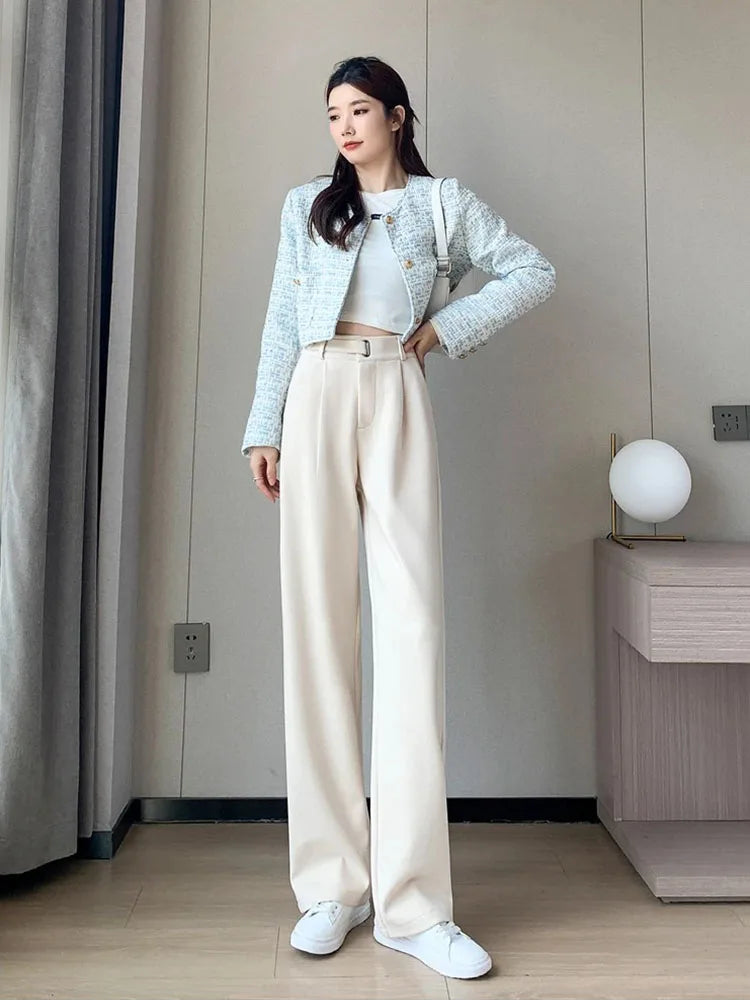 Fashion women's straight leg pants loose casual wide leg pants women straight leg small stylish senior all match all match pants