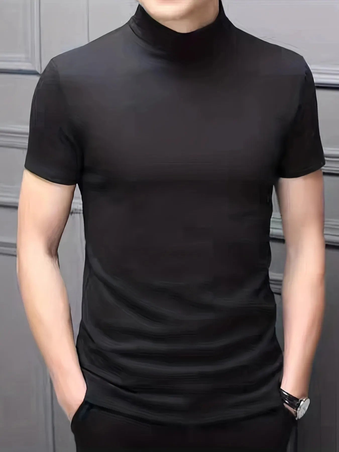 Clearance_1pcs Men's Breathable Soft Comfy High Stretch Short Sleeve High Neck Base Layer For Spring Autumn, Men's Undershirts_C