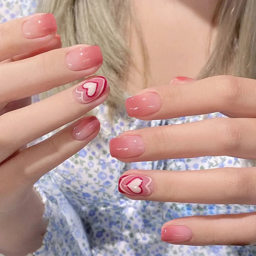 24Pcs/Box Short Square Head Wearing False Nails Art Clouds Stars Pattern Fake Nails Full Cover Press on Nail Tips Manicure Tools