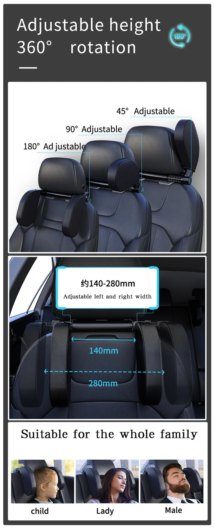 The fifth-generation upgraded multi-functional side pillow built-in invisible storage hook and aromatherapy box car travel side