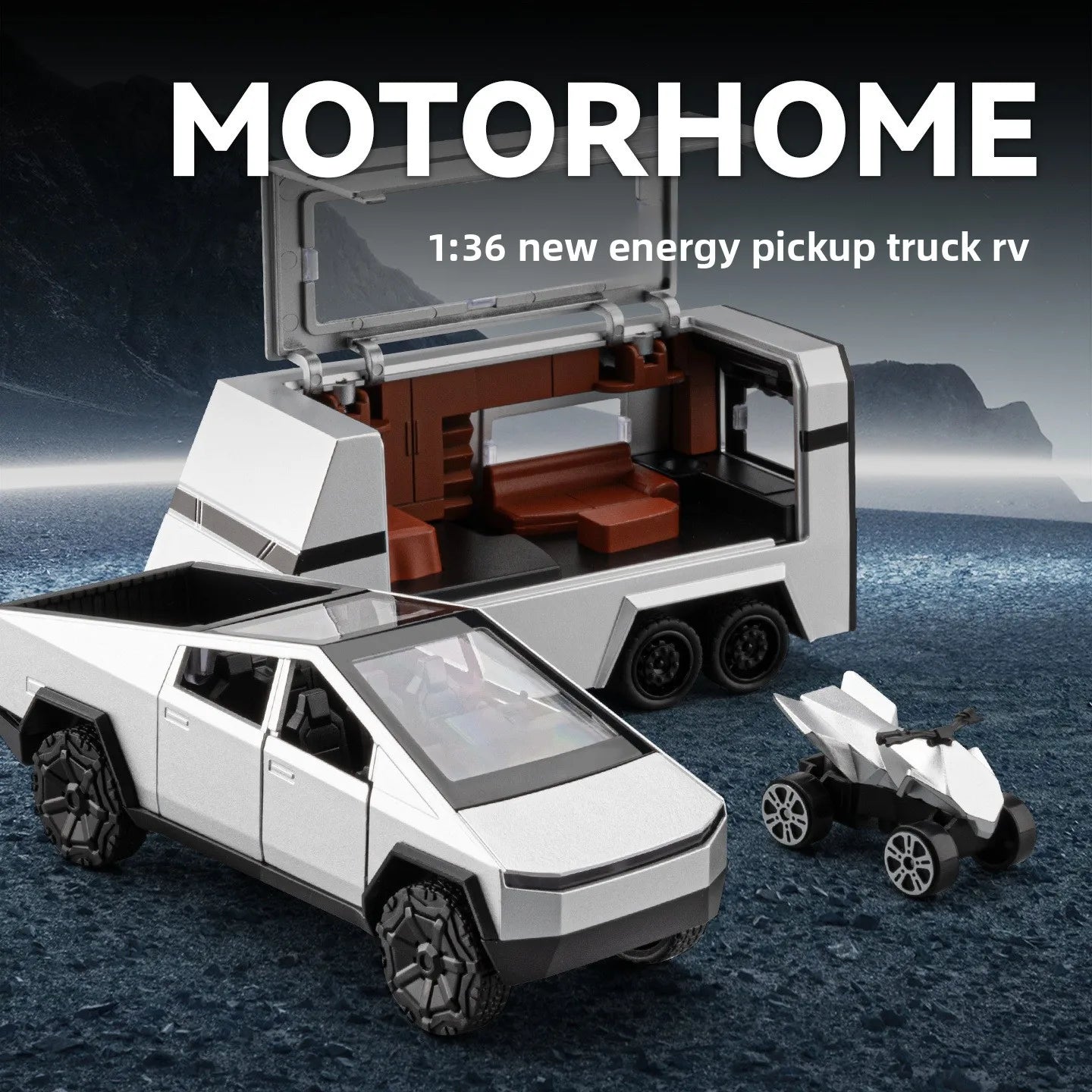 1:36 Realistic Alloy New Energy Pickup RV Model, Pull Back Diecast Toy Car, Collectible Vehicle, Perfect Birthday Gift