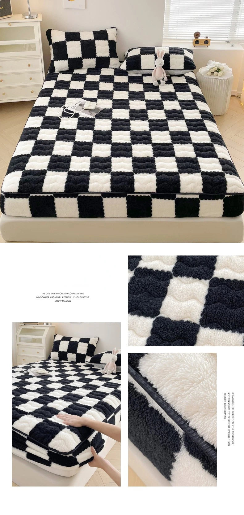 Arctic Velvet Mattress Cover Pad Checkerboard Series Soybean Antibacterial Cotton Fitted Sheet Double Bed Dust Mite Queen Size