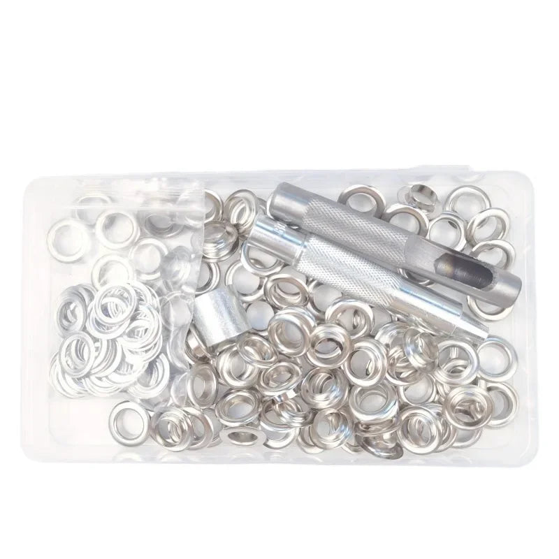 100Sets 10mm Metal Eyelet Grommet Punch Installer Tool Set Durable Kit for Belts Clothes Canvas Curtains Shoes & Tents