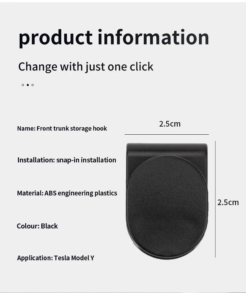 2pcs for Tesla Model Y Front Trunk Hook Storage Clips Hooks for Tidying Stowing Bags Umbrella Car Trunk Organizer ABS 2021-2023