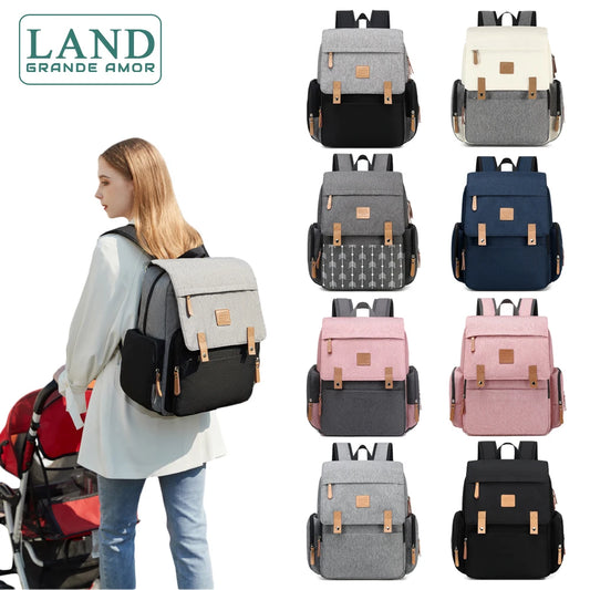 Original LAND Mommy Diaper Bags Mother Large Capacity Travel Nappy Backpacks with changing mat Baby Nursing Bags Real Leather