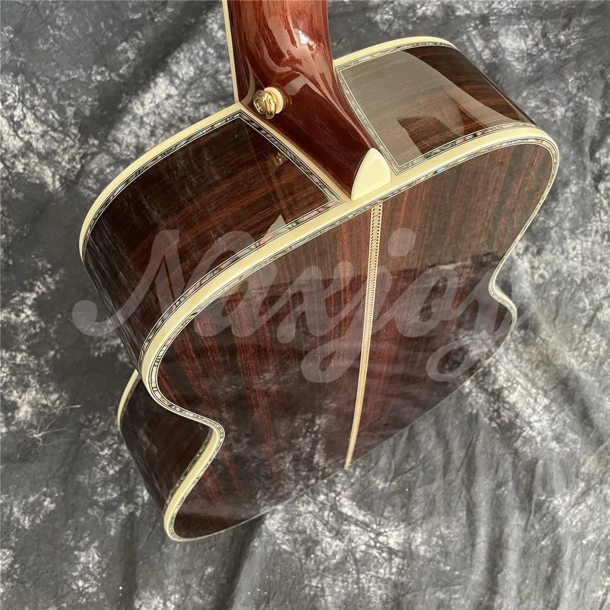 Sunburst Solid Spruce Acoustic Guitar 40 Inches OM Type 45 Model Rosewood Body Abalone Inlays Ebony Fingerboard