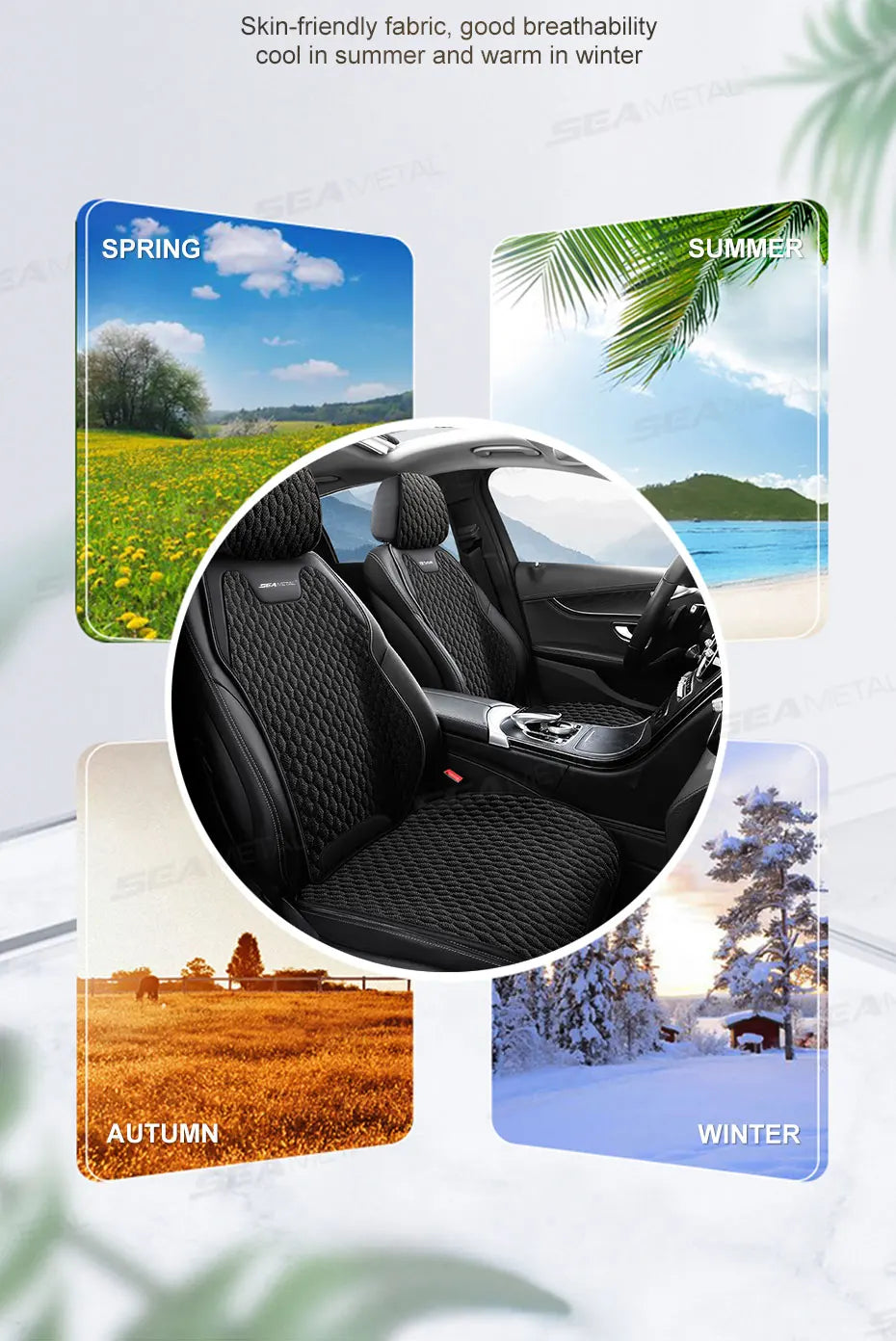 SEAMETAL Four Seasons Car Seat Cover Front Rear Car Seat Cushion Airbag Compatible Seat Protector Breathable Car Accessories