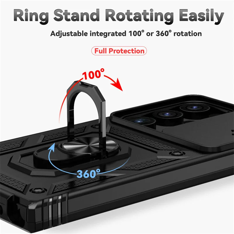 Armor Magnetic Bracket Case for Samsung S25 S24 S23 S22 S21 S20 Note 20 Ultra S10 Plus Slide Camera Protection Shockproof Cover