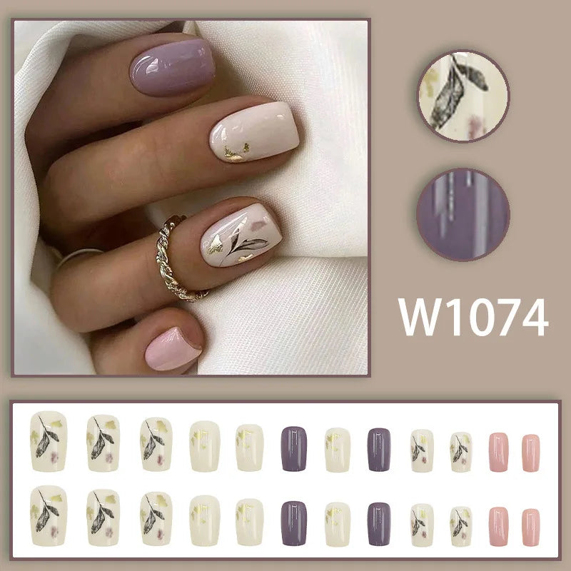 Mandarin Duck 24 Pcs Press on Nails Pink Gradient Fake Nails Glossy Artificial Finger Manicure Reusable False Nails