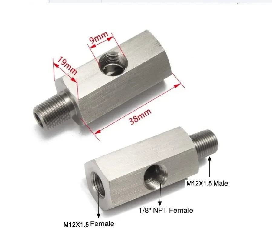 Car fuel pressure sensor tee adapter Feed Line Gauge T Port Fitting -Male female M12 M14 M10 1/8NPT 1/4NPT with Side hole 1/8NPT