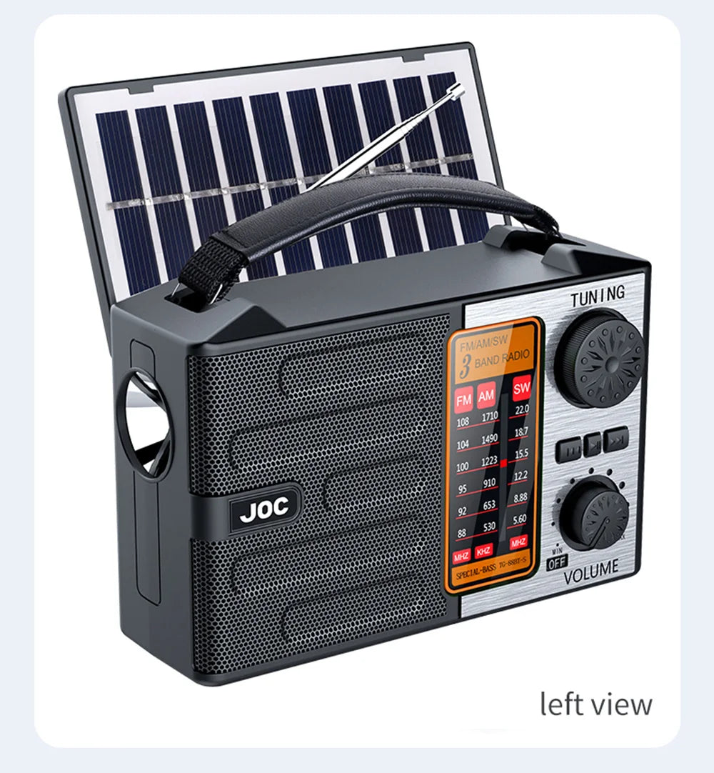 Portable FM AM SW Radio Rechargeable Outdoor Solar Full Band High Sensitivity Radio Receiver with LED Lighting Bluetooth Speaker