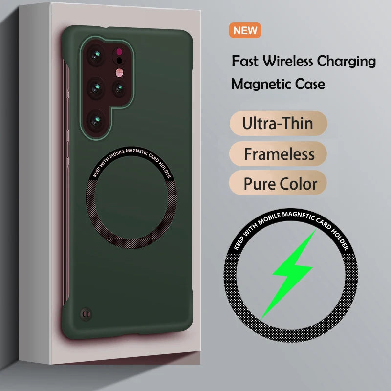 Ultra Slim Magnetic Frameless Solid Color Phone Case for Samsung S26 S25 FE Edge S24 S23 S22 S21 FE Plus Ultra Magsafe Cover