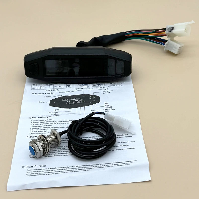 Universal Motorcycle Speedometer LCD Display Oil Gauge Tachometer Digital Meters Instrument Cluster Turn Signal Light Indicator