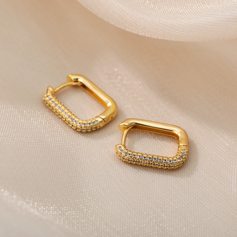 Square Circle Hoop Earrings For Women Luxury Stainless Steel Earrings rending Wedding Jewelry  aretes mujer