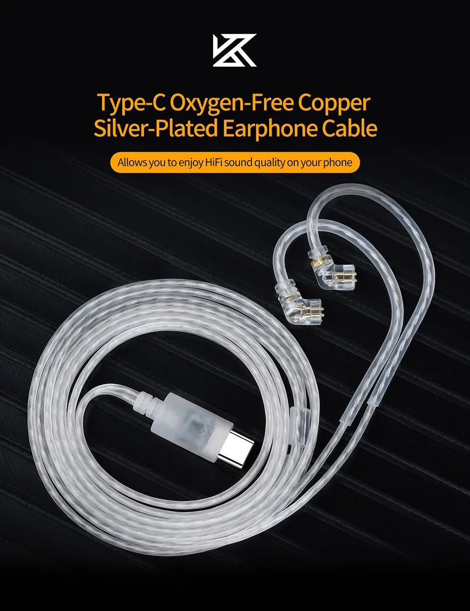 KZ Original Headphone Cable Type C Silver-Plated Upgrade Cable Replacement 2pin Earphone Wire For EDX Pro/ZS10 Pro/ZSN PRO