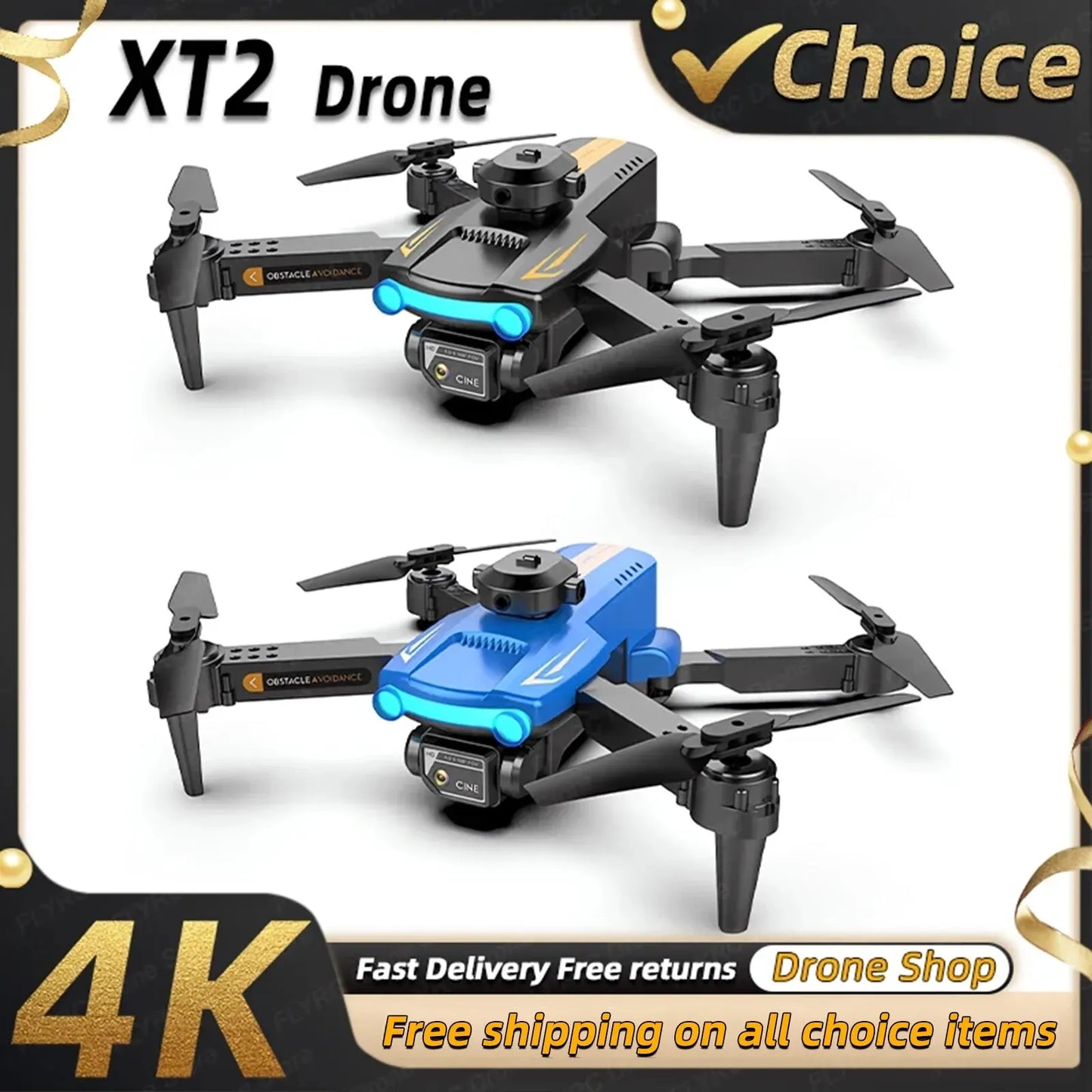 New XT2 Mini Drone 4K Professional Dual Camera 360° Obstacle Avoidance Optical Flow Positioning Foldable Quadcopter Toys Gifts