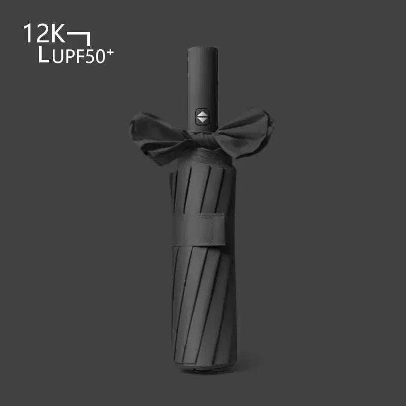 12 Bone Black Glue Fully Automatic Umbrella With Thick And Durable Keel Three Fold Umbrella UV Resistant Folding Umbrella 12 Bon