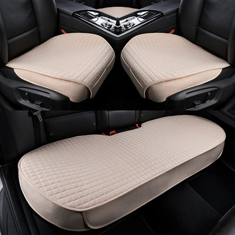 Flax Car Seat Cover Four Seasons Front Rear Linen Fabric Cushion Breathable Seat Protector Mat Pad for Auto Interior Accessories