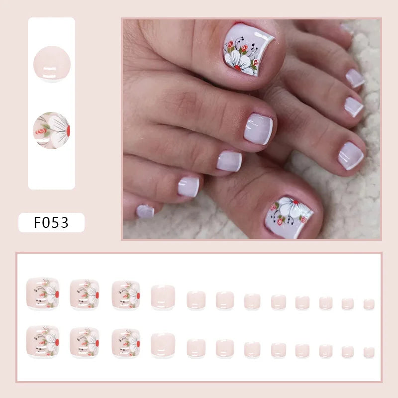 Flash Pile Drill Press on Nails Fake Nails Tips with Sticker False Toenail Design Butterfly Lovely Girl False Toenail