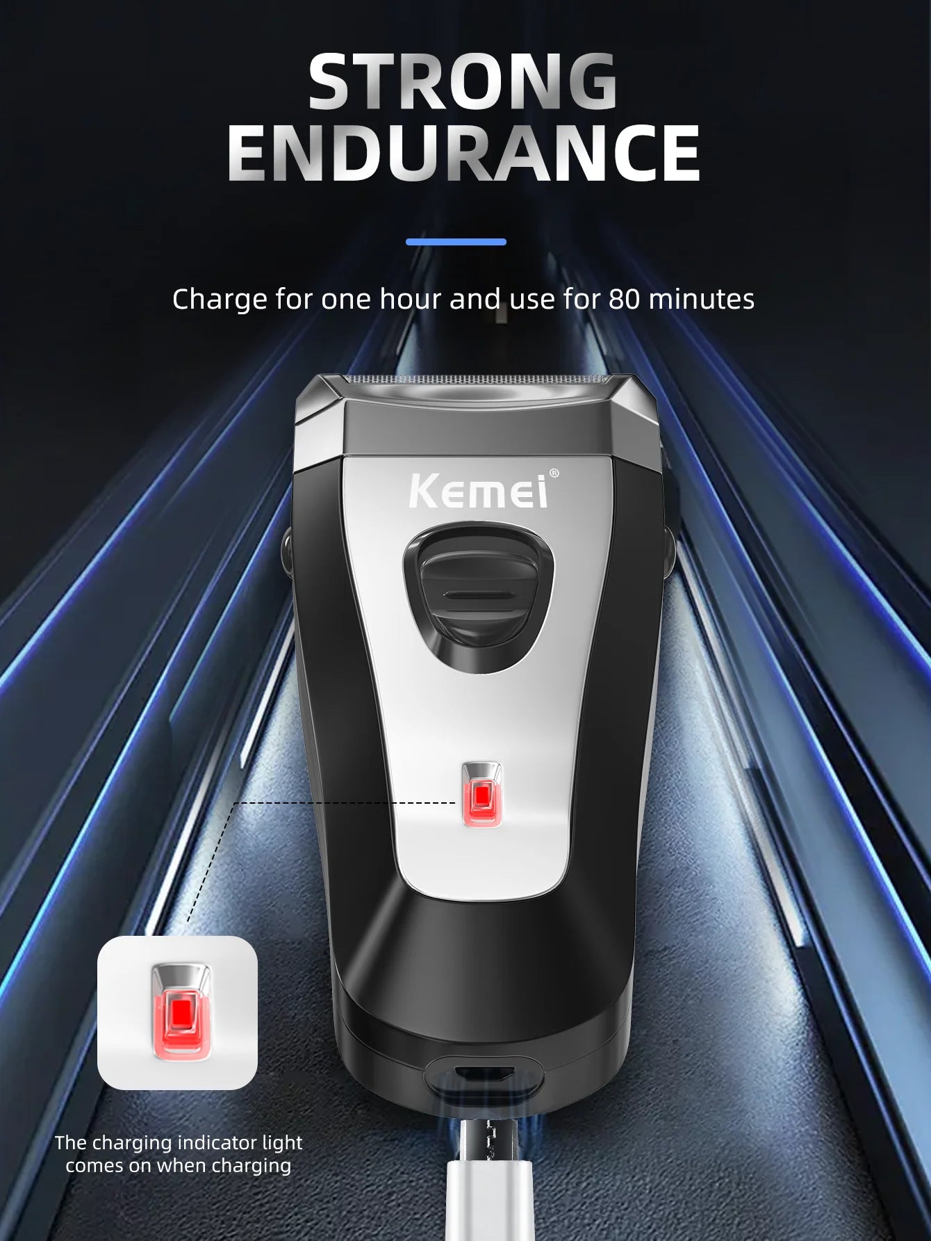 Kemei KM-9038 Foil Professional Electric Shaver Portable Razor Rechargeable Beard Trimmer USB Hair Shaving Machine for Men