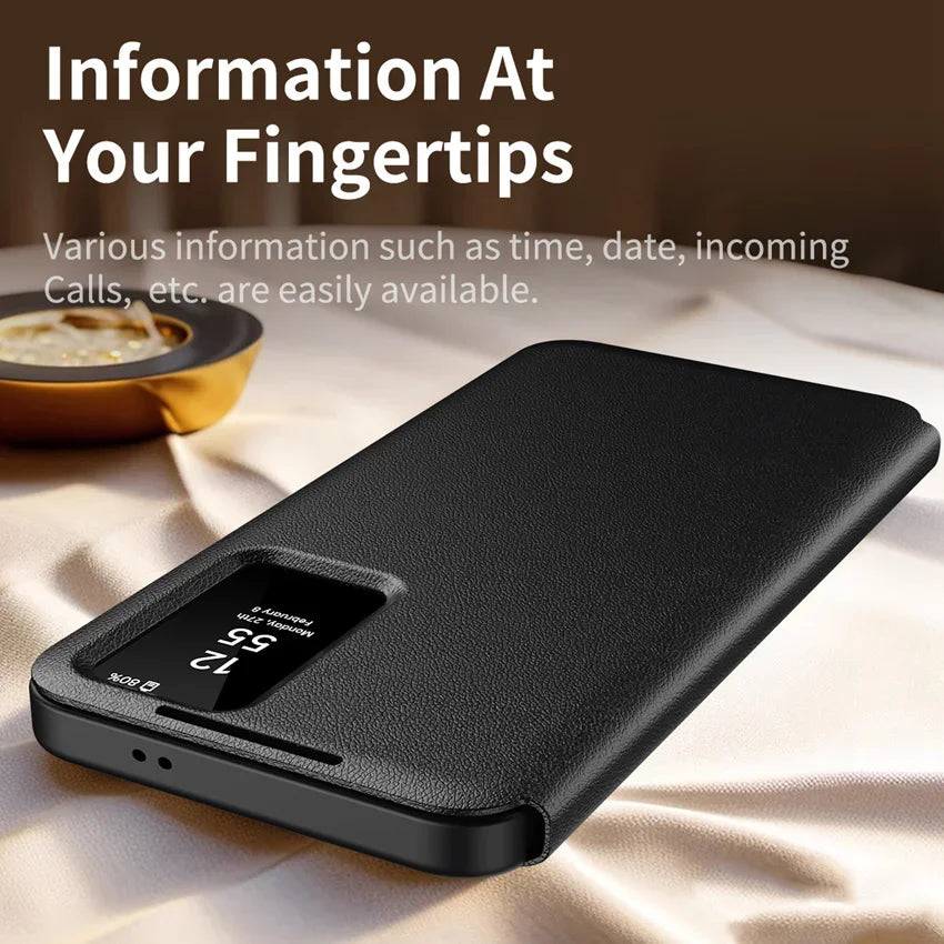 Smart Window View Leather Flip Case for Samsung Galaxy S26 S25 S24 S23 Ultra Plus No-flip Answering Card Holder Slot Book Cover