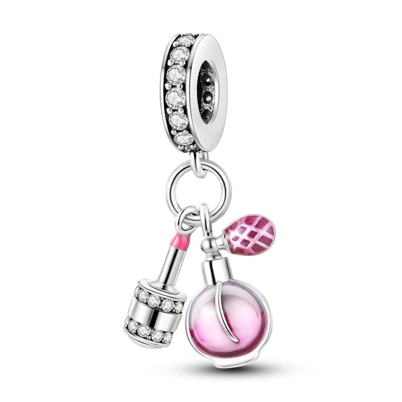 925 Sterling Silver Princess Powder Series Exquisite Daily Bow Sweet Charms Beads Fit Pan Original Bracelets DIY Jewelry