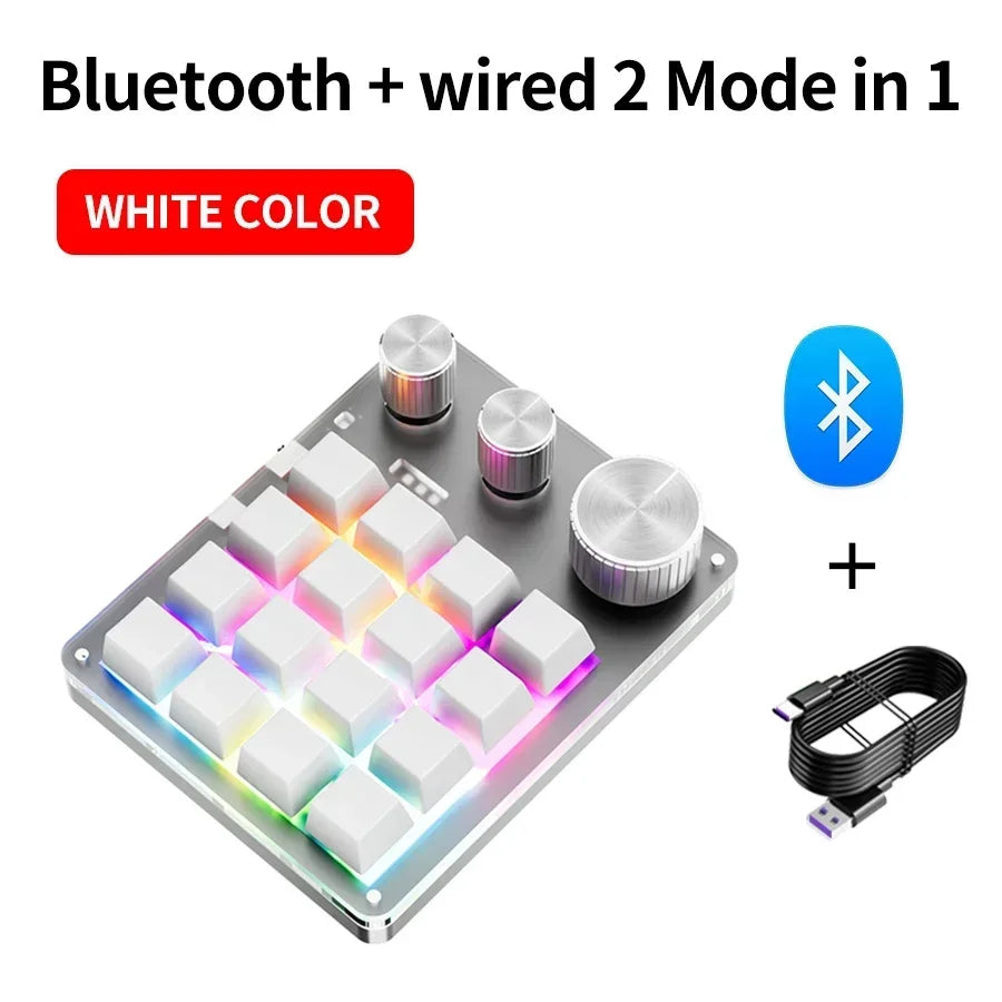 RGB Programming Macro Custom 16Key 3 Knob Bluetooth Keyboard Copy Paste Photoshop Gaming Keypad DIY Mechanical Hotswap Macropad