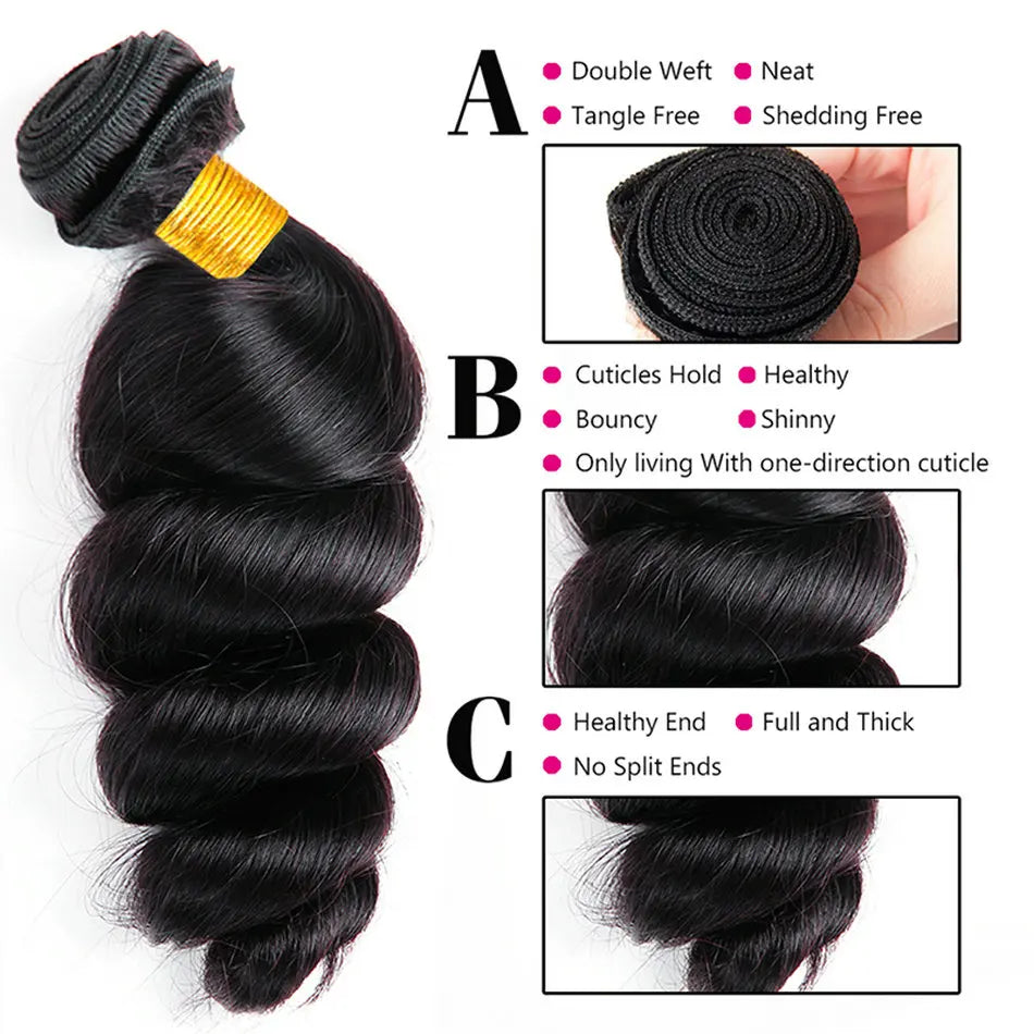 Loose Wave Human Hair Bundle Brazilian Hair Natural Color Remy Hair Bundle 10-28 Inch Loose Wave Human Hair Extension